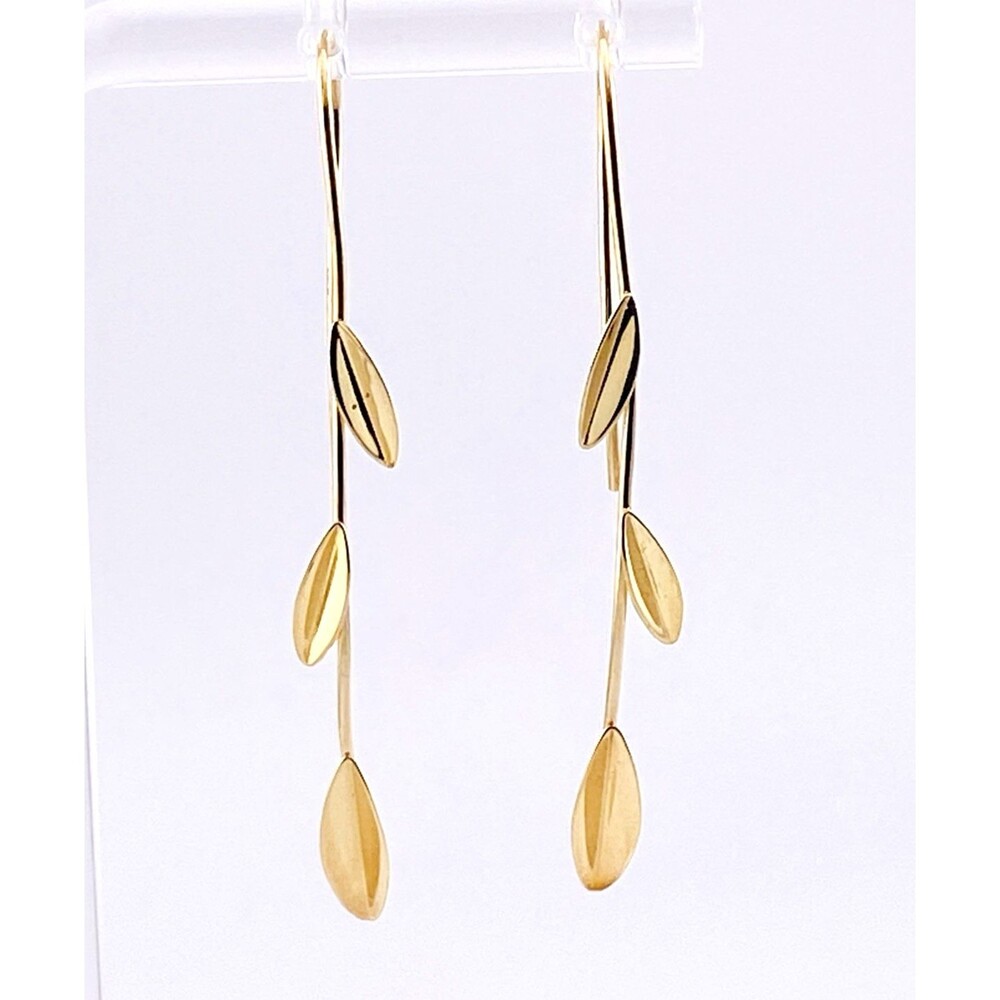 Jacmel JCM 14k Gold Leaves on A Branch Drop Earrings 2" Long Slender and Elegant